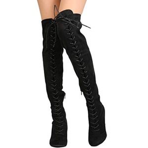 NEW Lace up black over the knee boots